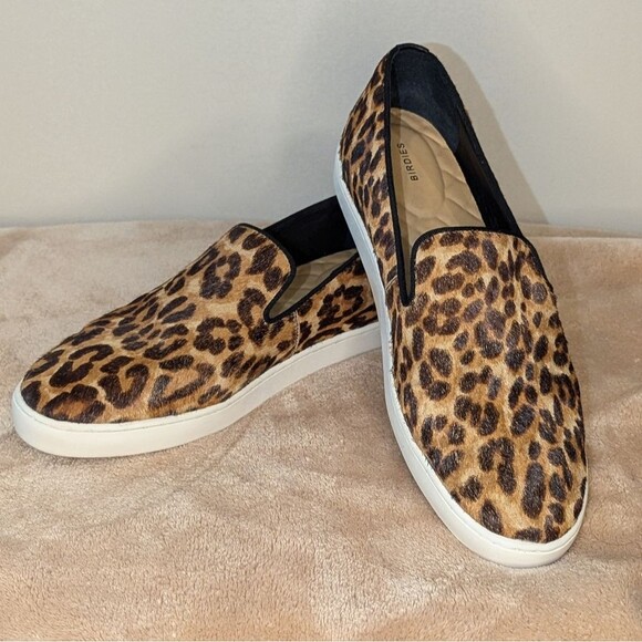 Birdies Size 8.5 The Swift Leopard Calf Hair Sneaker Leather Slip On Shoes - Picture 1 of 8